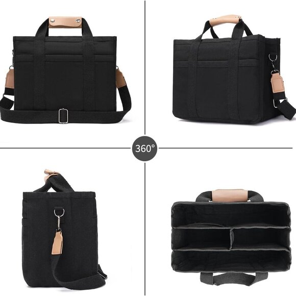 Canvas Tote Bag Women Large Multi Pockets Crossbody Shoulder Work Purse - Picture 4 of 6